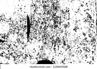 Grunge overlay layer. Abstract black and white vector background. Monochrome vintage surface with dirty pattern in cracks, spots, dots. Old wall in dark horror style design