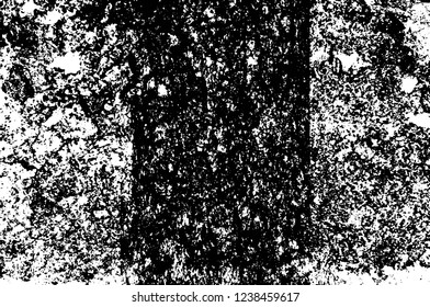 Grunge overlay layer. Abstract black and white vector background. Monochrome vintage surface with dirty pattern in cracks, spots, dots. Old wall in dark horror style design