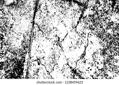 Grunge overlay layer. Abstract black and white vector background. Monochrome vintage surface with dirty pattern in cracks, spots, dots. Old wall in dark horror style design