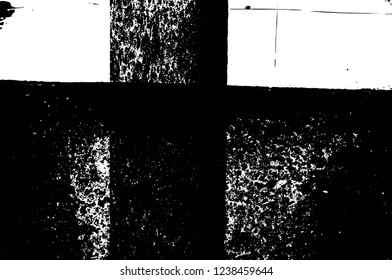 Grunge overlay layer. Abstract black and white vector background. Monochrome vintage surface with dirty pattern in cracks, spots, dots. Old wall in dark horror style design