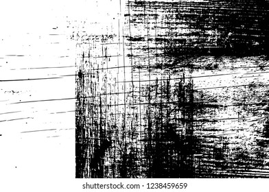 Grunge overlay layer. Abstract black and white vector background. Monochrome vintage surface with dirty pattern in cracks, spots, dots. Old wall in dark horror style design