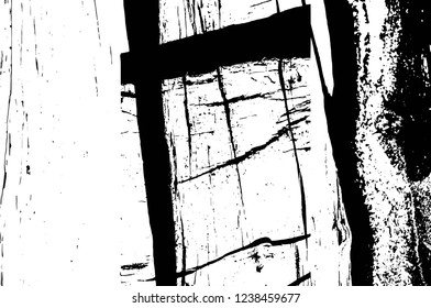 Grunge overlay layer. Abstract black and white vector background. Monochrome vintage surface with dirty pattern in cracks, spots, dots. Old wall in dark horror style design