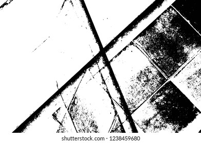Grunge overlay layer. Abstract black and white vector background. Monochrome vintage surface with dirty pattern in cracks, spots, dots. Old wall in dark horror style design