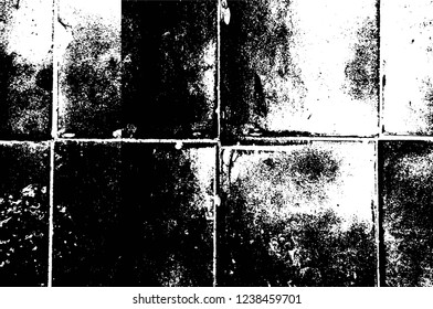 Grunge overlay layer. Abstract black and white vector background. Monochrome vintage surface with dirty pattern in cracks, spots, dots. Old wall in dark horror style design