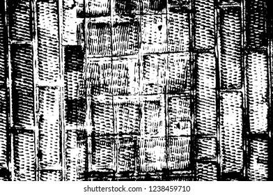 Grunge overlay layer. Abstract black and white vector background. Monochrome vintage surface with dirty pattern in cracks, spots, dots. Old wall in dark horror style design