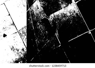Grunge overlay layer. Abstract black and white vector background. Monochrome vintage surface with dirty pattern in cracks, spots, dots. Old wall in dark horror style design