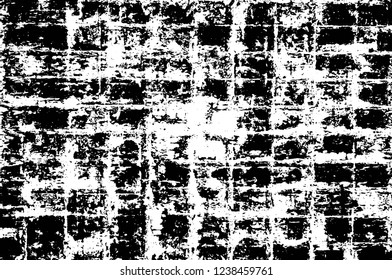 Grunge overlay layer. Abstract black and white vector background. Monochrome vintage surface with dirty pattern in cracks, spots, dots. Old wall in dark horror style design
