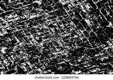 Grunge overlay layer. Abstract black and white vector background. Monochrome vintage surface with dirty pattern in cracks, spots, dots. Old wall in dark horror style design