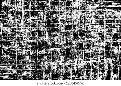 Grunge overlay layer. Abstract black and white vector background. Monochrome vintage surface with dirty pattern in cracks, spots, dots. Old wall in dark horror style design