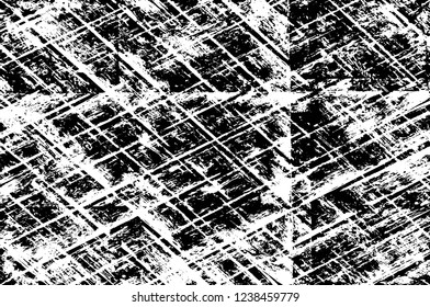 Grunge overlay layer. Abstract black and white vector background. Monochrome vintage surface with dirty pattern in cracks, spots, dots. Old wall in dark horror style design