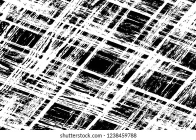 Grunge overlay layer. Abstract black and white vector background. Monochrome vintage surface with dirty pattern in cracks, spots, dots. Old wall in dark horror style design