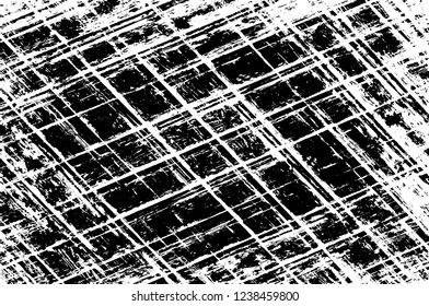Grunge overlay layer. Abstract black and white vector background. Monochrome vintage surface with dirty pattern in cracks, spots, dots. Old wall in dark horror style design