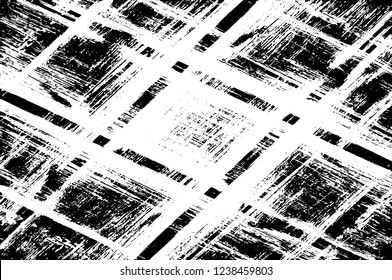 Grunge overlay layer. Abstract black and white vector background. Monochrome vintage surface with dirty pattern in cracks, spots, dots. Old wall in dark horror style design