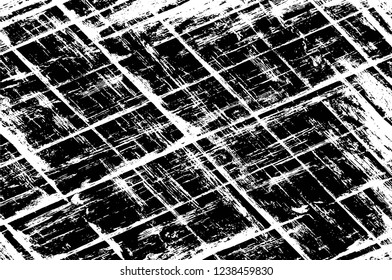 Grunge overlay layer. Abstract black and white vector background. Monochrome vintage surface with dirty pattern in cracks, spots, dots. Old wall in dark horror style design