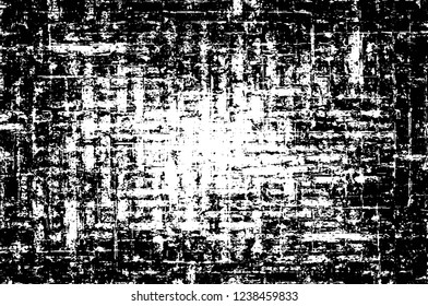 Grunge overlay layer. Abstract black and white vector background. Monochrome vintage surface with dirty pattern in cracks, spots, dots. Old wall in dark horror style design