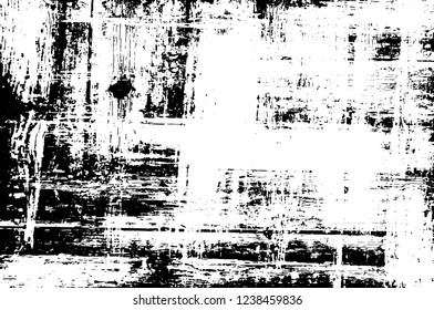 Grunge overlay layer. Abstract black and white vector background. Monochrome vintage surface with dirty pattern in cracks, spots, dots. Old wall in dark horror style design
