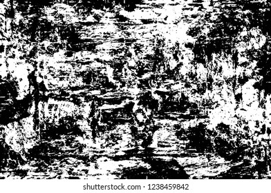 Grunge overlay layer. Abstract black and white vector background. Monochrome vintage surface with dirty pattern in cracks, spots, dots. Old wall in dark horror style design