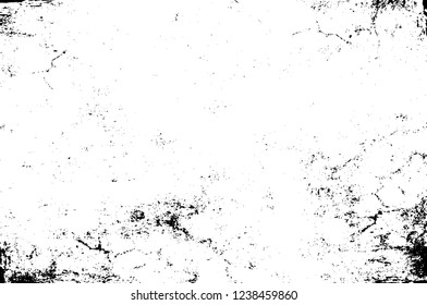 Grunge overlay layer. Abstract black and white vector background. Monochrome vintage surface with dirty pattern in cracks, spots, dots. Old wall in dark horror style design