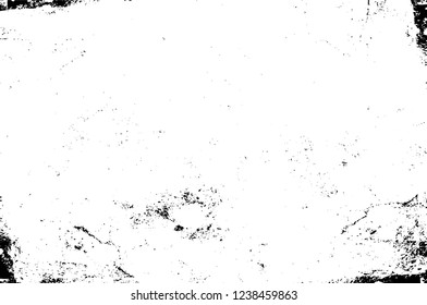 Grunge overlay layer. Abstract black and white vector background. Monochrome vintage surface with dirty pattern in cracks, spots, dots. Old wall in dark horror style design