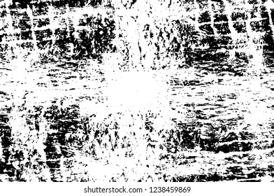 Grunge overlay layer. Abstract black and white vector background. Monochrome vintage surface with dirty pattern in cracks, spots, dots. Old wall in dark horror style design
