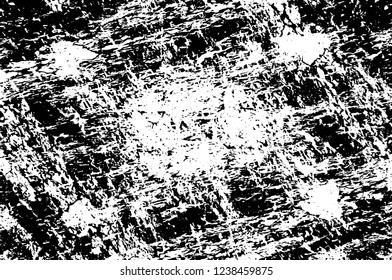 Grunge overlay layer. Abstract black and white vector background. Monochrome vintage surface with dirty pattern in cracks, spots, dots. Old wall in dark horror style design