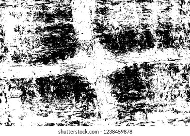 Grunge overlay layer. Abstract black and white vector background. Monochrome vintage surface with dirty pattern in cracks, spots, dots. Old wall in dark horror style design