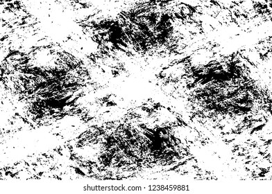 Grunge overlay layer. Abstract black and white vector background. Monochrome vintage surface with dirty pattern in cracks, spots, dots. Old wall in dark horror style design