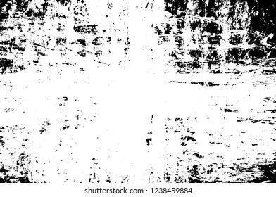 Grunge overlay layer. Abstract black and white vector background. Monochrome vintage surface with dirty pattern in cracks, spots, dots. Old wall in dark horror style design