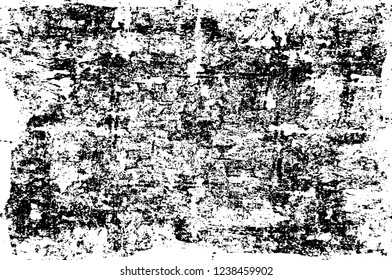 Grunge overlay layer. Abstract black and white vector background. Monochrome vintage surface with dirty pattern in cracks, spots, dots. Old wall in dark horror style design