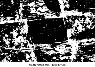 Grunge overlay layer. Abstract black and white vector background. Monochrome vintage surface with dirty pattern in cracks, spots, dots. Old wall in dark horror style design