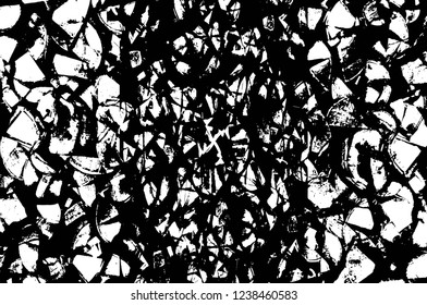 Grunge overlay layer. Abstract black and white vector background. Monochrome vintage surface with dirty pattern in cracks, spots, dots. Old wall in dark horror style design
