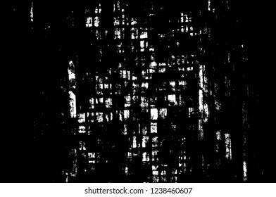Grunge overlay layer. Abstract black and white vector background. Monochrome vintage surface with dirty pattern in cracks, spots, dots. Old wall in dark horror style design