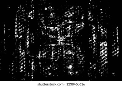 Grunge overlay layer. Abstract black and white vector background. Monochrome vintage surface with dirty pattern in cracks, spots, dots. Old wall in dark horror style design