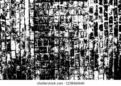 Grunge overlay layer. Abstract black and white vector background. Monochrome vintage surface with dirty pattern in cracks, spots, dots. Old wall in dark horror style design