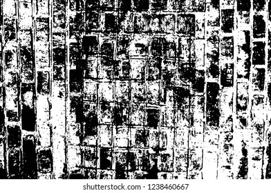 Grunge overlay layer. Abstract black and white vector background. Monochrome vintage surface with dirty pattern in cracks, spots, dots. Old wall in dark horror style design