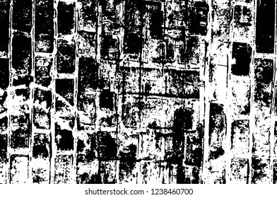 Grunge overlay layer. Abstract black and white vector background. Monochrome vintage surface with dirty pattern in cracks, spots, dots. Old wall in dark horror style design