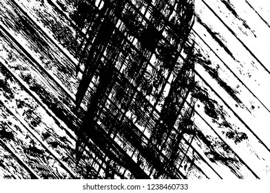 Grunge overlay layer. Abstract black and white vector background. Monochrome vintage surface with dirty pattern in cracks, spots, dots. Old wall in dark horror style design