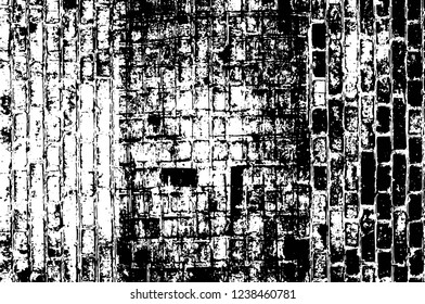 Grunge overlay layer. Abstract black and white vector background. Monochrome vintage surface with dirty pattern in cracks, spots, dots. Old wall in dark horror style design