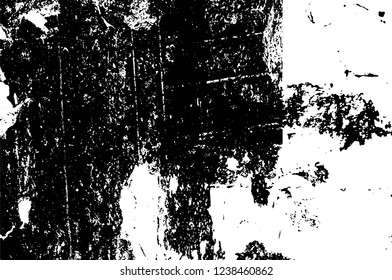 Grunge overlay layer. Abstract black and white vector background. Monochrome vintage surface with dirty pattern in cracks, spots, dots. Old wall in dark horror style design