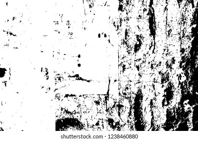 Grunge overlay layer. Abstract black and white vector background. Monochrome vintage surface with dirty pattern in cracks, spots, dots. Old wall in dark horror style design