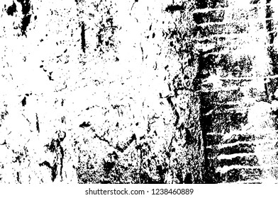 Grunge overlay layer. Abstract black and white vector background. Monochrome vintage surface with dirty pattern in cracks, spots, dots. Old wall in dark horror style design