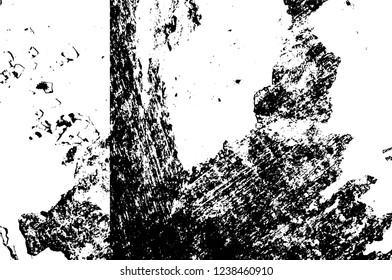 Grunge overlay layer. Abstract black and white vector background. Monochrome vintage surface with dirty pattern in cracks, spots, dots. Old wall in dark horror style design