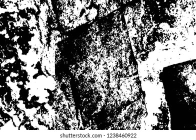 Grunge overlay layer. Abstract black and white vector background. Monochrome vintage surface with dirty pattern in cracks, spots, dots. Old wall in dark horror style design