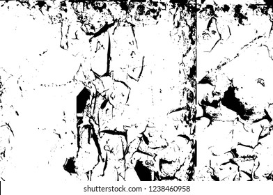 Grunge overlay layer. Abstract black and white vector background. Monochrome vintage surface with dirty pattern in cracks, spots, dots. Old wall in dark horror style design