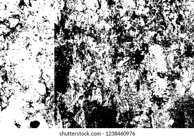 Grunge overlay layer. Abstract black and white vector background. Monochrome vintage surface with dirty pattern in cracks, spots, dots. Old wall in dark horror style design