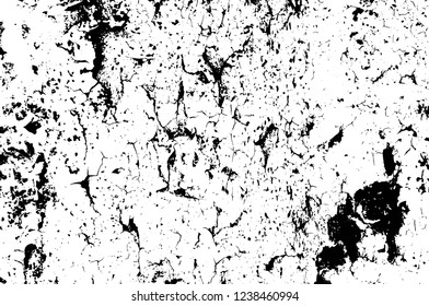 Grunge overlay layer. Abstract black and white vector background. Monochrome vintage surface with dirty pattern in cracks, spots, dots. Old wall in dark horror style design