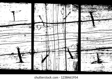 Grunge overlay layer. Abstract black and white vector background. Monochrome vintage surface with dirty pattern in cracks, spots, dots. Old wall in dark horror style design