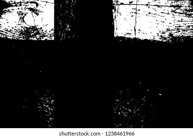 Grunge overlay layer. Abstract black and white vector background. Monochrome vintage surface with dirty pattern in cracks, spots, dots. Old wall in dark horror style design
