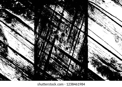 Grunge overlay layer. Abstract black and white vector background. Monochrome vintage surface with dirty pattern in cracks, spots, dots. Old wall in dark horror style design