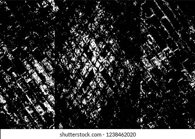 Grunge overlay layer. Abstract black and white vector background. Monochrome vintage surface with dirty pattern in cracks, spots, dots. Old wall in dark horror style design